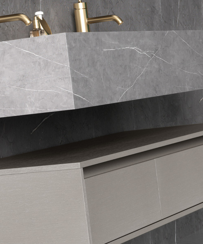 Ensemble de salle de bain double vasque avec miroir Gris - Madras -150 cm