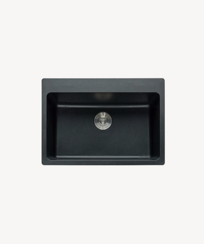Evier de cuisine simple 680 mm - granit noir mat - Lotus