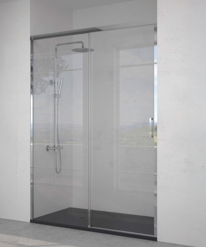 Paroi de douche fixe chromée porte coulissante avec fermeture magnétique