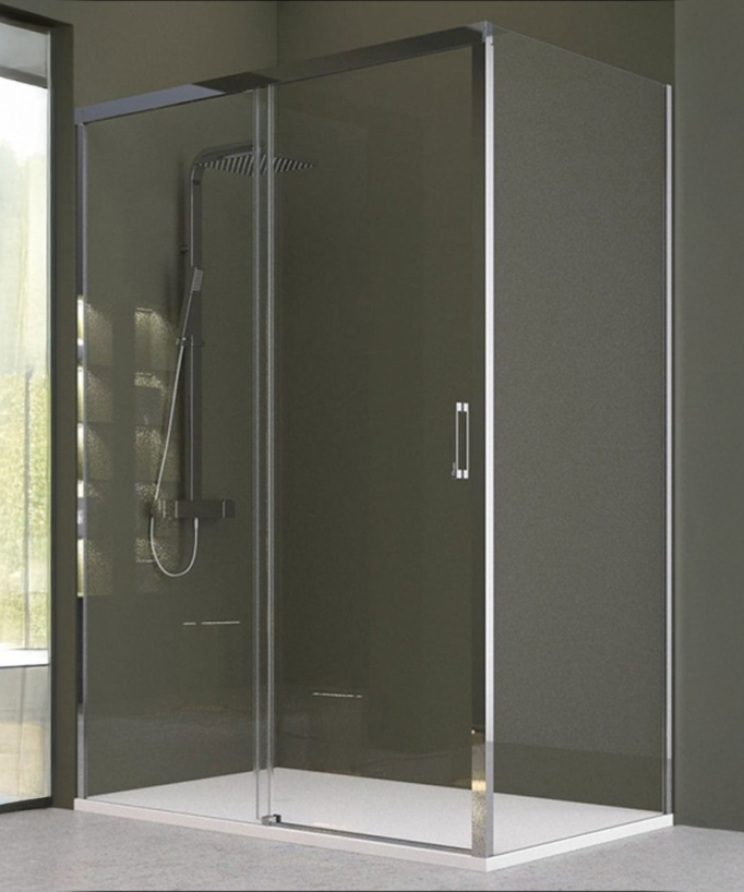 Paroi de douche coulissante avec poignée et profilés en aluminium chromé