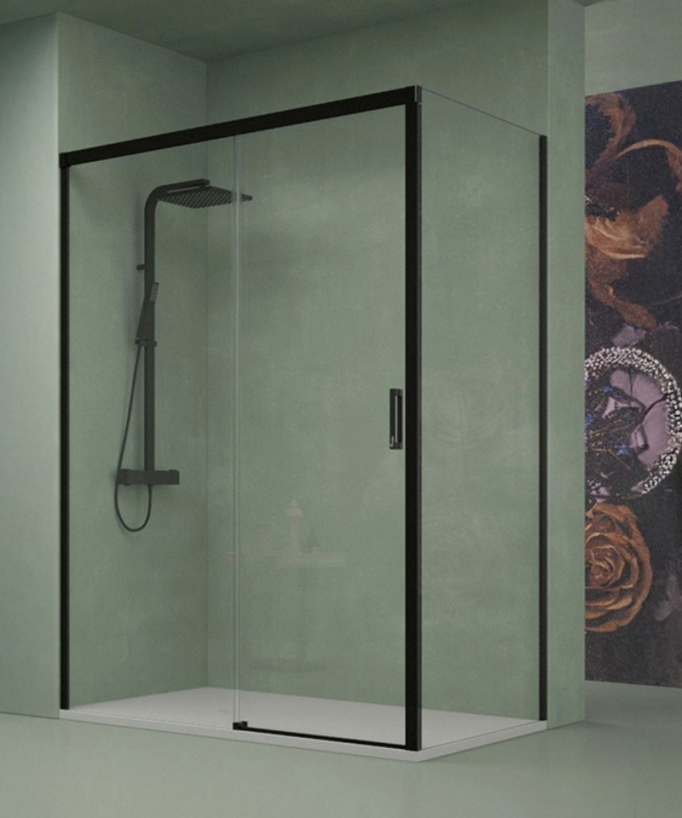 Paroi de douche noire porte coulissante 