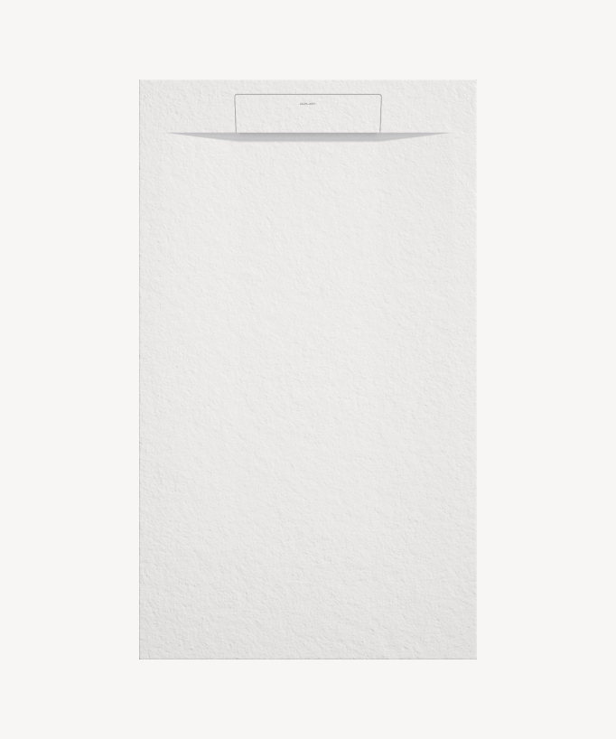 Receveur de douche blanc finition ardoise, de forme rectangulaire, imitation pierre.