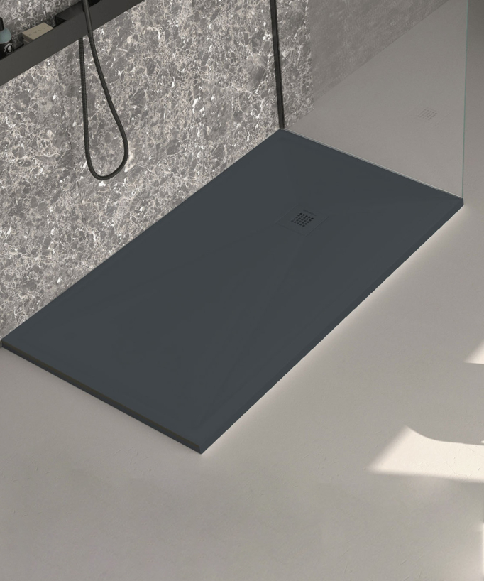 Receveur de douche lisse anthracite Stone Plus, grille de couleur