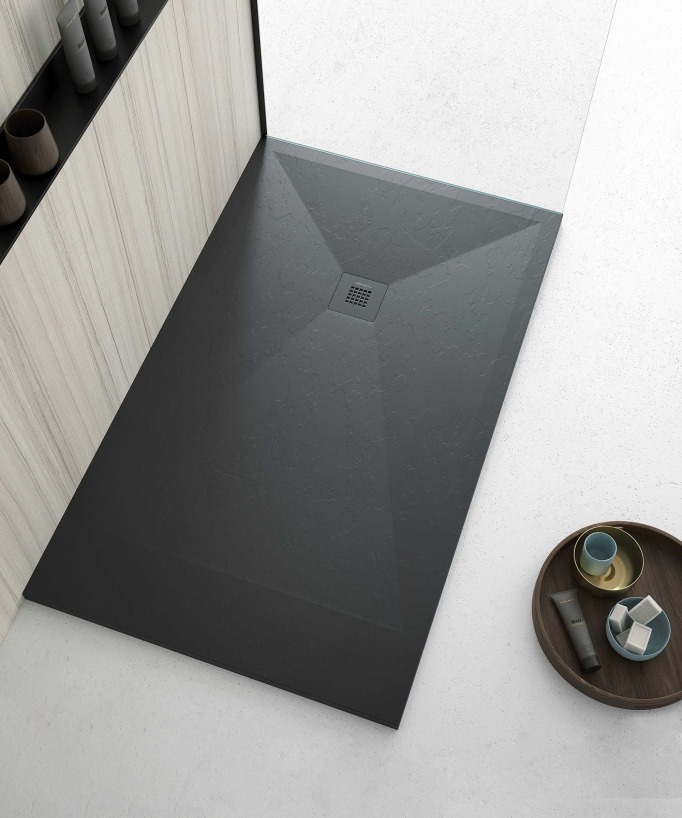 Receveur de douche anthracite finition Ardoise Stone Plus, grille de couleur