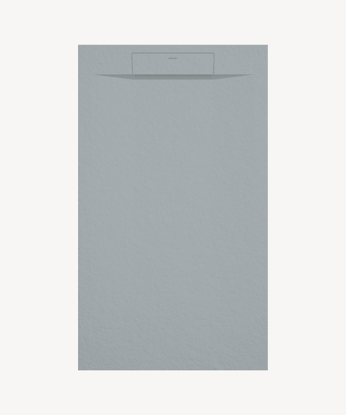 Receveur de douche rectangulaire gris, en résine, texture pierre, surface antidérapante 