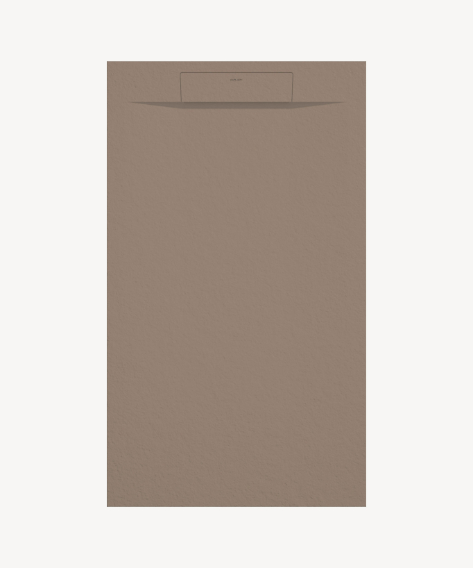 Receveur de douche moka, texture pierre, de forme rectangulaire avec un cache drain de même couleur