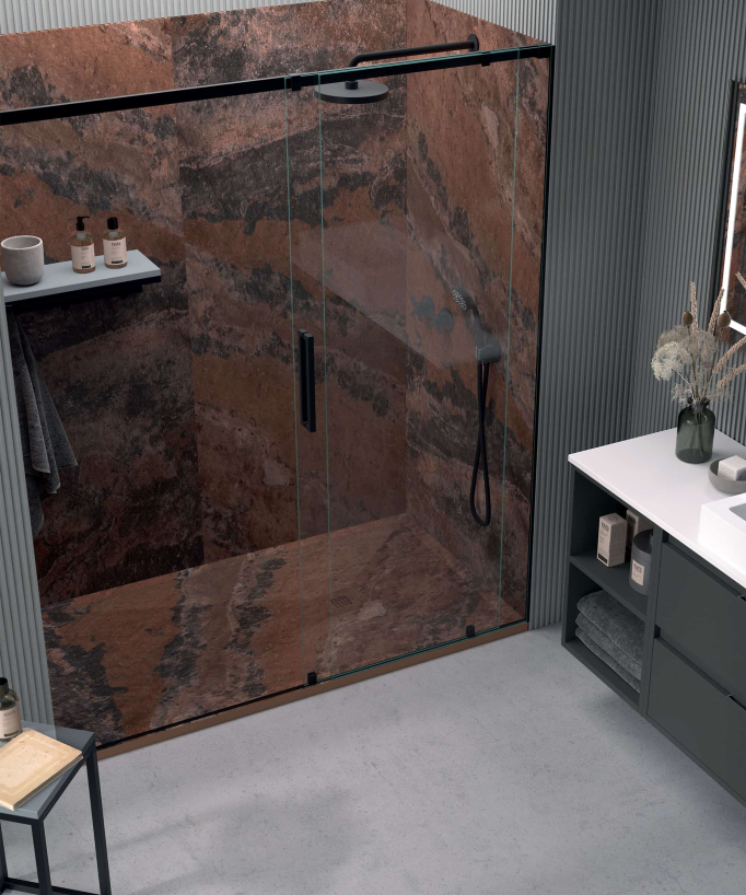 Receveur de douche Marbre rouille, finition Lisse Stone 3D, grille de couleur