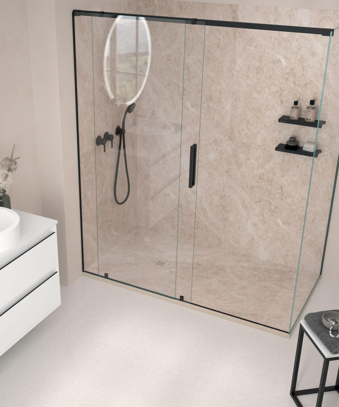 Receveur de douche Moscato crème, finition Lisse Stone 3D, grille de couleur