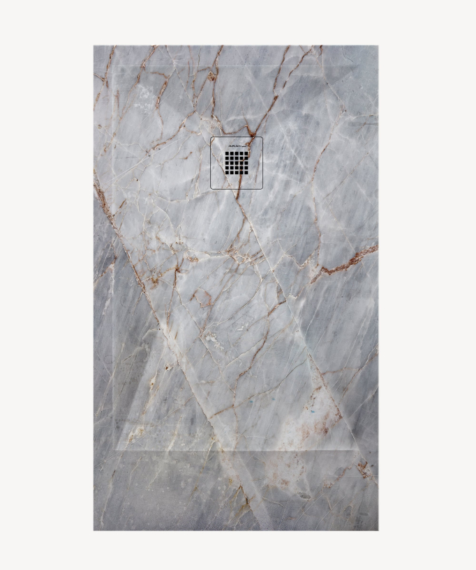 Receveur de douche Quartz gris, finition Lisse Stone 3D, grille de couleur