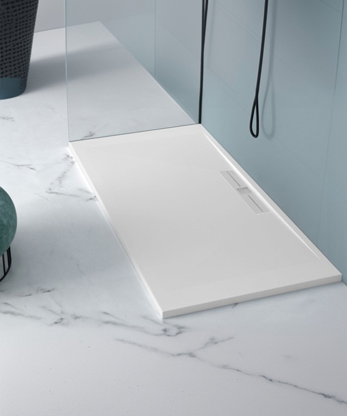 Receveur de douche Blanc, Lisse Stone SIDE, grille de couleur