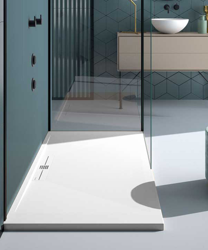 Receveur de douche Blanc, Lisse Stone SIDE, grille de couleur