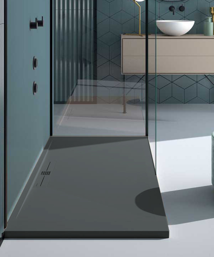 Receveur de douche Anthracite, Lisse Stone SIDE, grille de couleur
