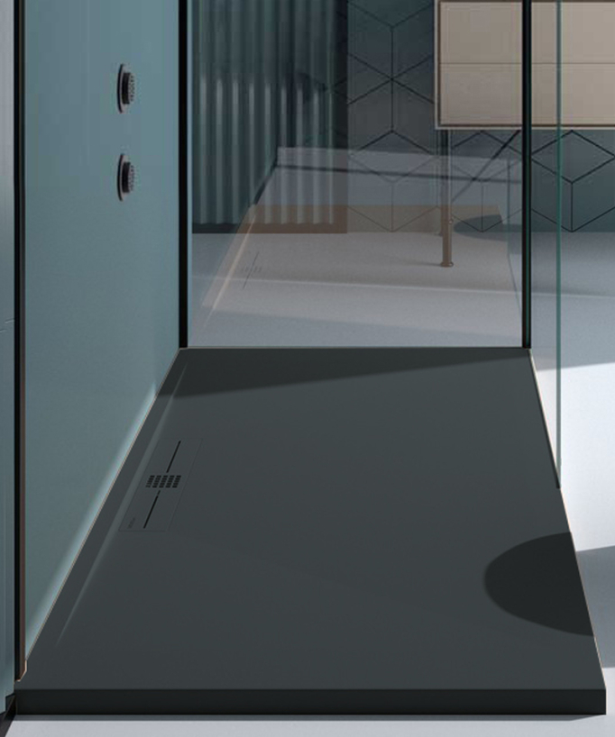Receveur de douche Anthracite, Lisse Stone SIDE, grille de couleur