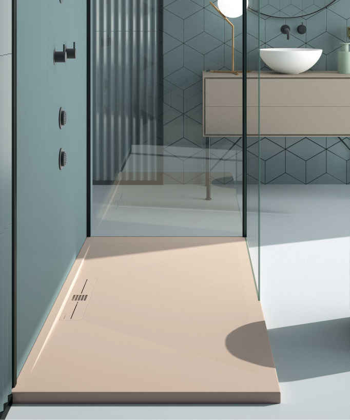 Receveur de douche Crème, Lisse Stone SIDE, grille de couleur