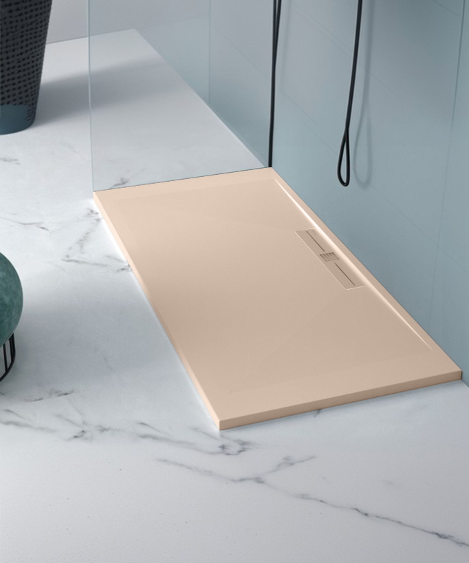 Receveur de douche Crème, Lisse Stone SIDE, grille de couleur