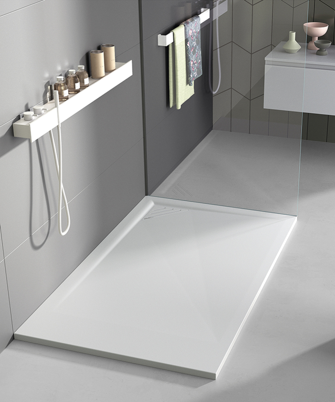 Receveur de douche Blanc, finition Lisse Stone MIO, grille de couleur