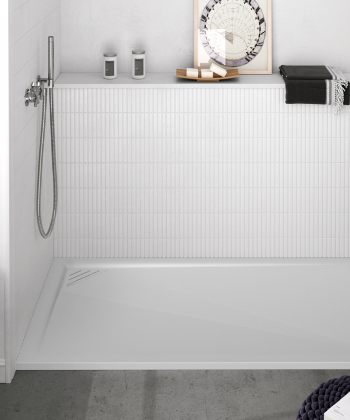 Receveur de douche Blanc, finition Lisse Stone MIO, grille de couleur