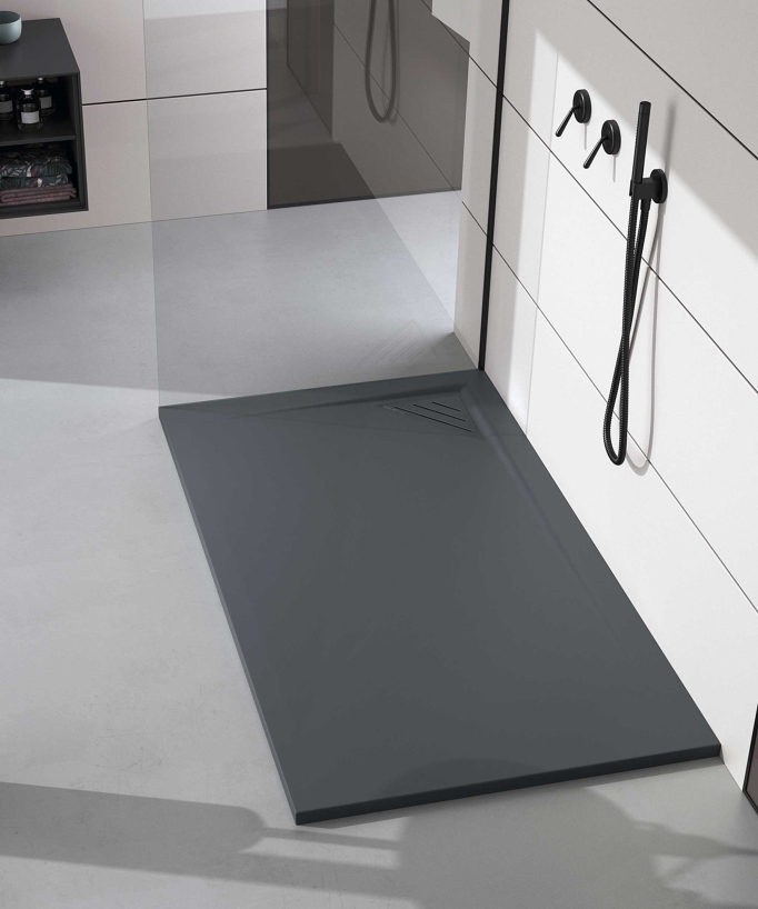 Receveur de douche Anthracite, finition Lisse Stone MIO, grille de couleur