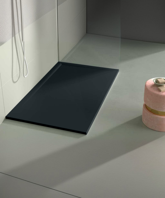Receveur de douche Noir, finition Lisse Stone MIO, grille de couleur