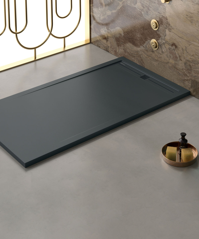 Receveur de douche Noir, finition Lisse Stone CACH, grille de couleur