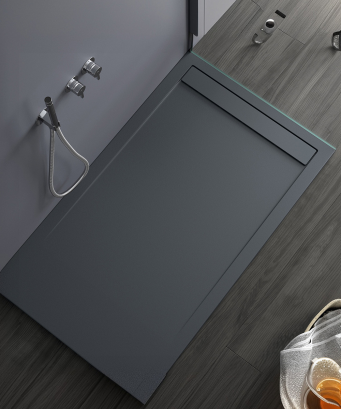 Receveur de douche Anthracite, finition Lisse Stone SMART, grille de couleur