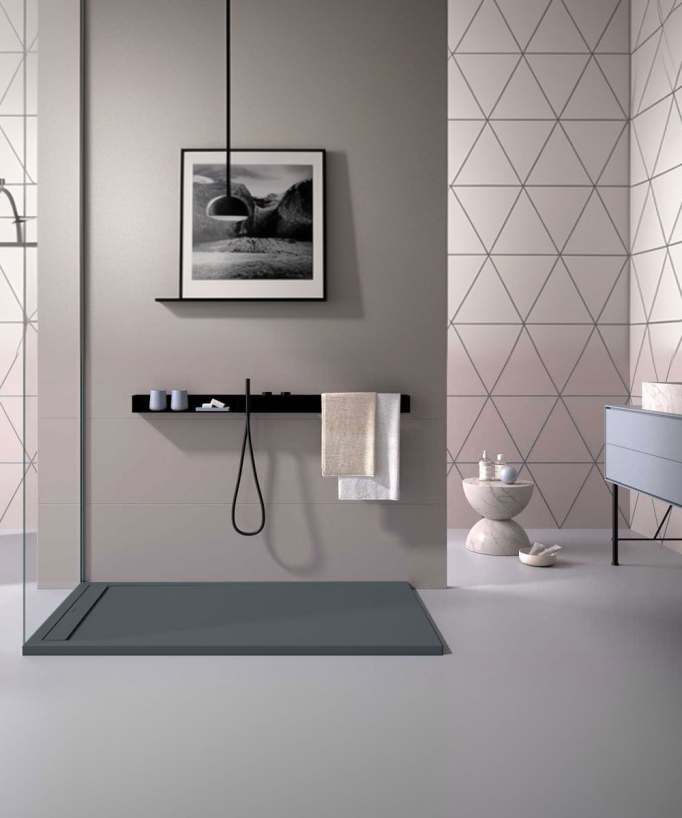 Receveur de douche Anthracite, finition Lisse Stone SMART, grille de couleur
