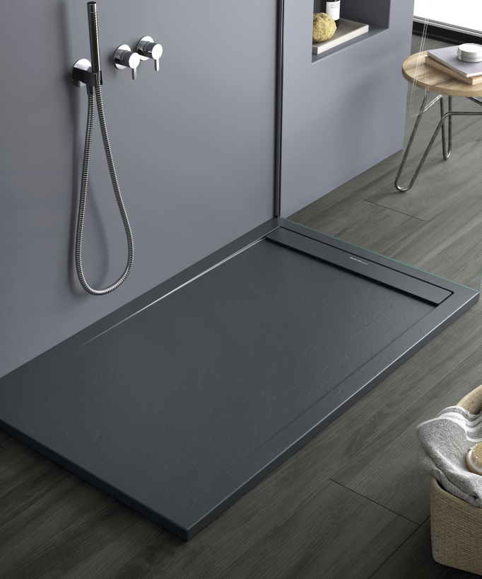 Receveur de douche Anthracite, finition Ardoise Stone SMART, grille de couleur