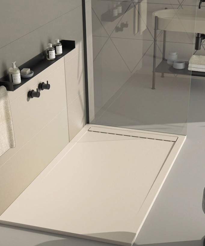 Receveur de douche Crème, finition Lisse Stone SMART, grille de couleur