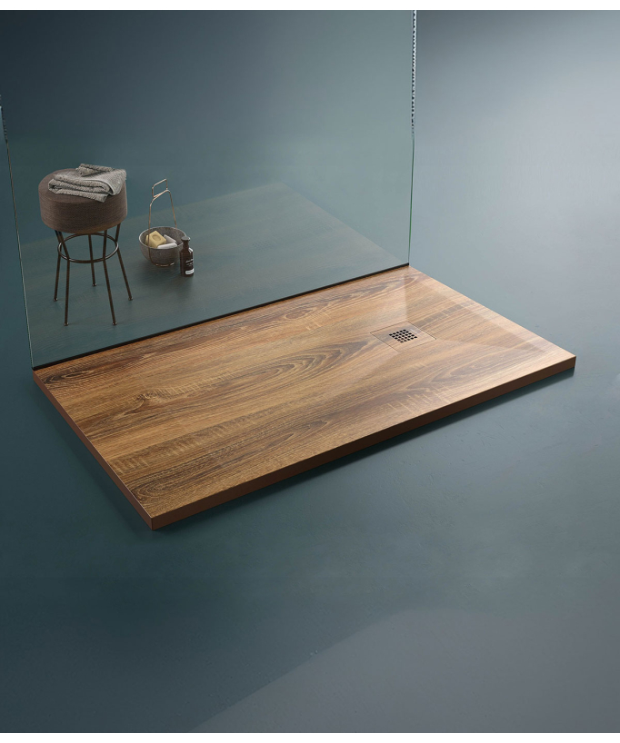Receveur de douche Noyer, finition Lisse Stone 3D, grille de couleur