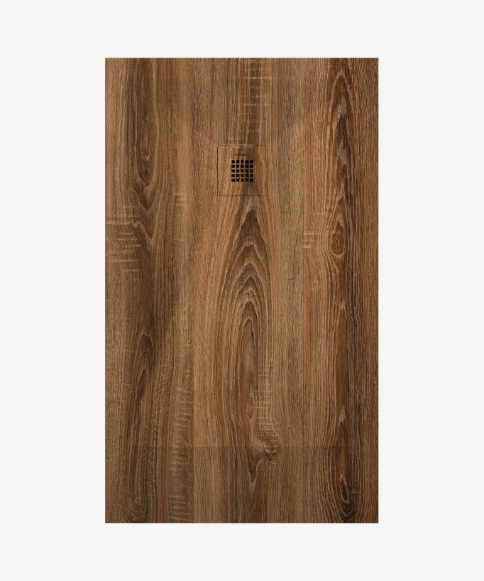 Receveur de douche effet bois noyer avec grille de couleur assortie