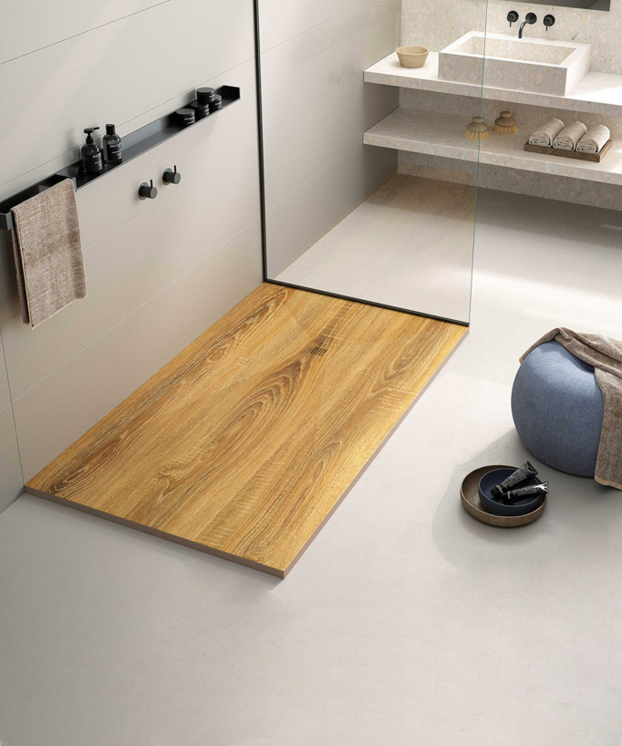 Receveur de douche Chêne, finition Lisse Stone 3D, grille de couleur