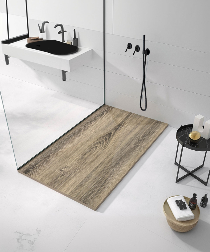 Receveur de douche Cendre, finition Lisse Stone 3D, grille de couleur