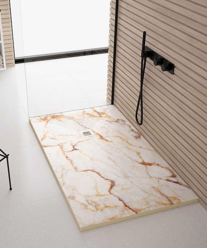 Receveur de douche Marbre creme, finition Lisse Stone 3D, grille de couleur