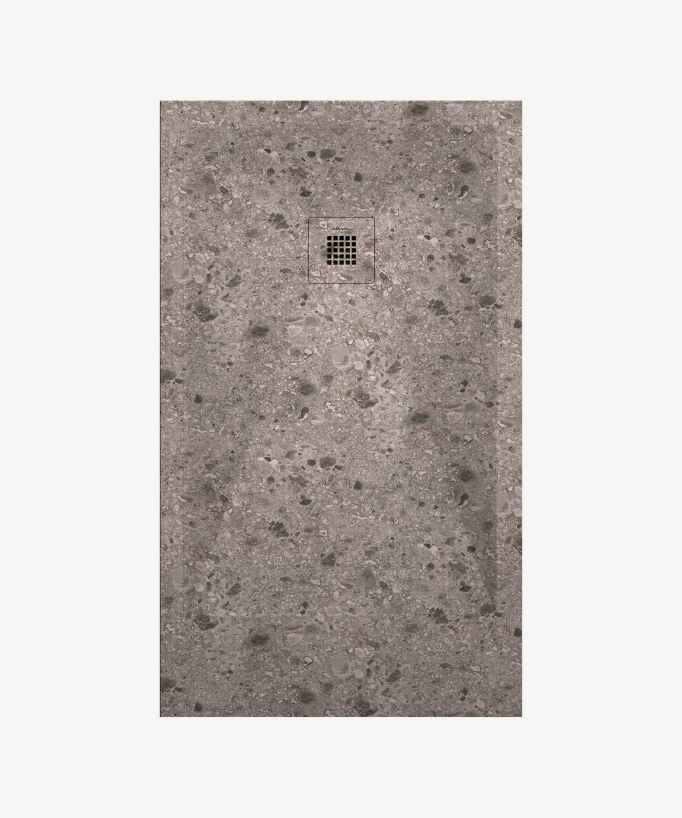 Receveur de douche Terrazo Beige, finition Lisse Stone 3D, grille de couleur