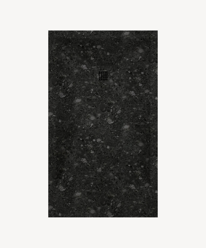 Receveur de douche Terrazo Noir, finition Lisse Stone 3D, grille de couleur
