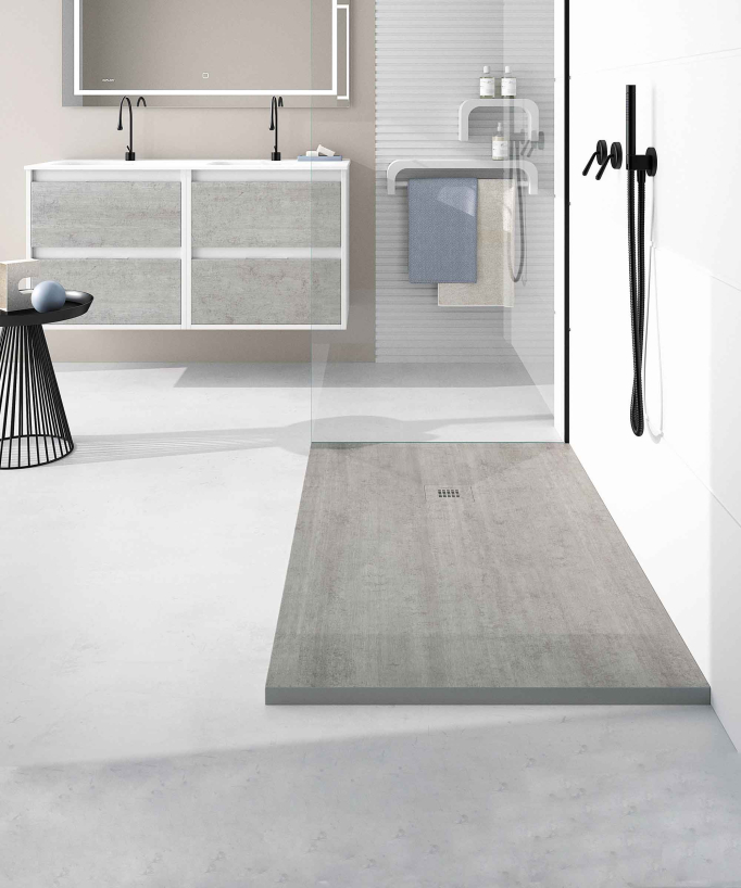 Receveur de douche I.ciment, finition Lisse Stone 3D, grille de couleur