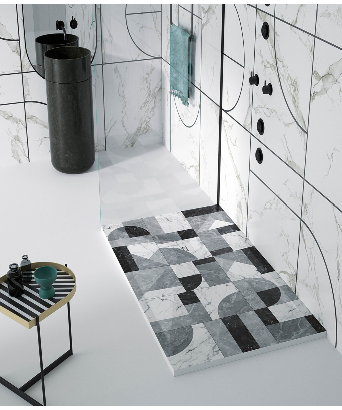 Receveur de douche 2 BN MosaÏque, finition Lisse Stone 3D, grille de couleur