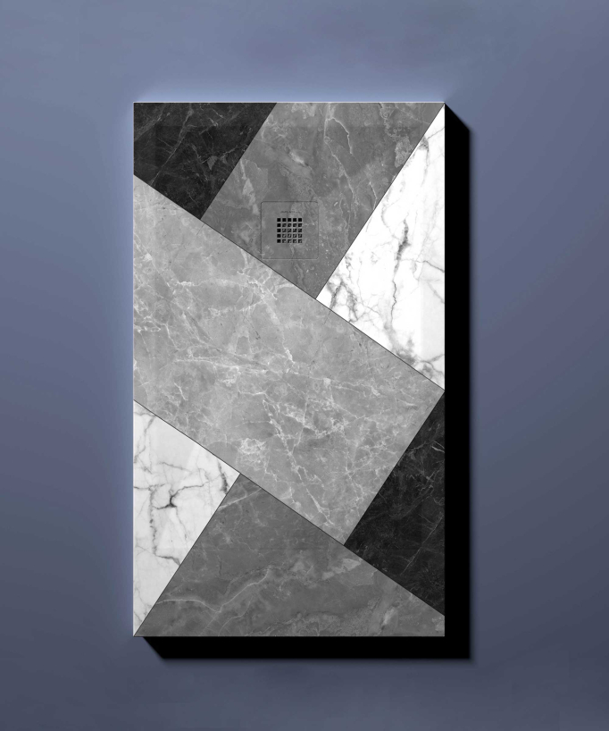 Receveur de douche 2 BN MosaÏque, finition Lisse Stone 3D, grille de couleur