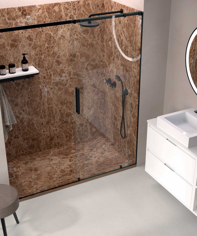 Receveur de douche Oasis brun clair, finition Lisse Stone 3D, grille de couleur