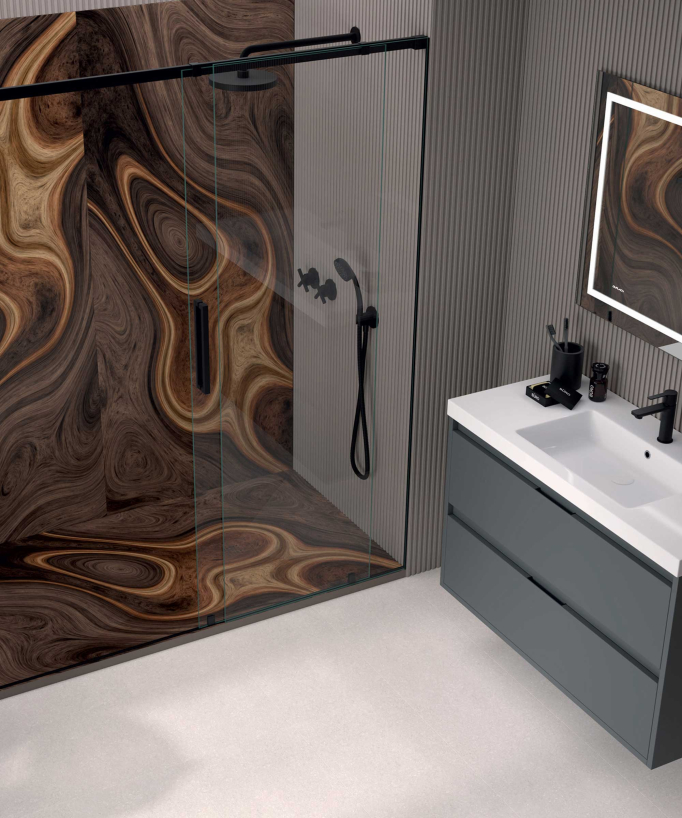 Receveur de douche Ebène, finition Lisse Stone 3D, grille de couleur