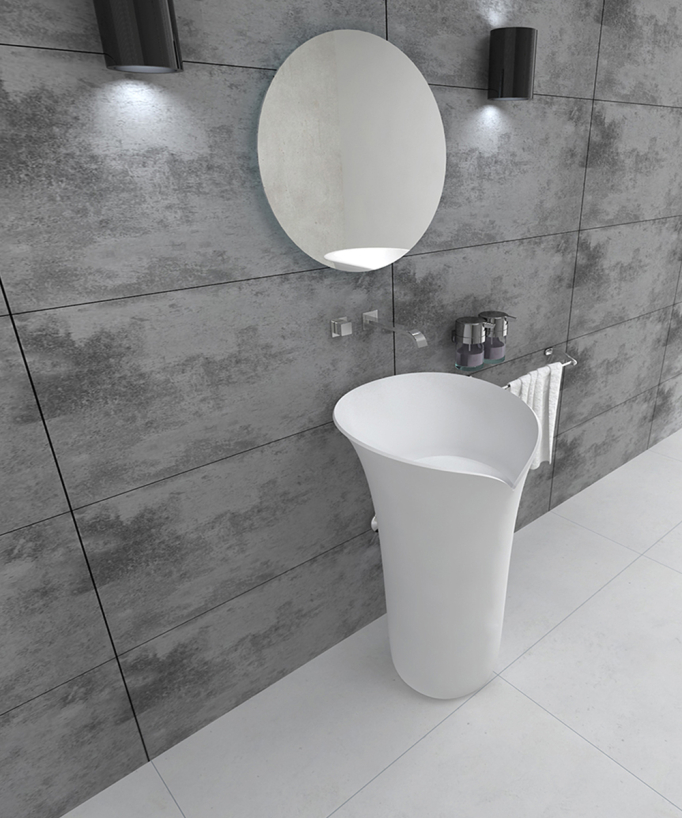 Lavabo totem rond à poser en résine minérale Blanc mat - Pointe-Noire