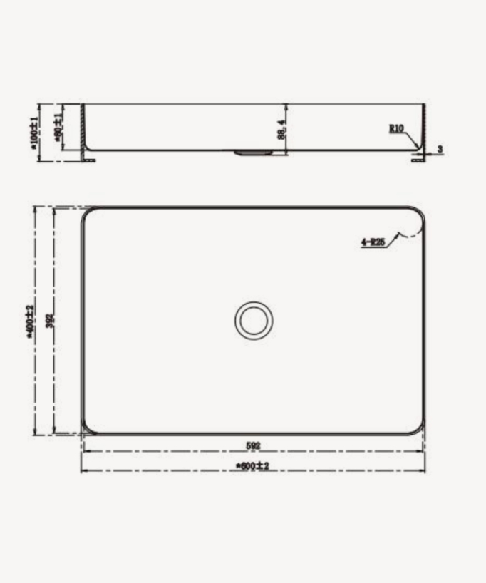 Vasque rectangulaire en acier inoxydable 304,  gun métal