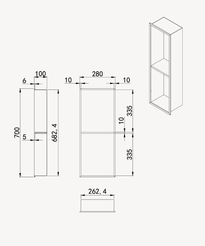 Niche de salle de bain inox 2 compartiments - Doré brossé