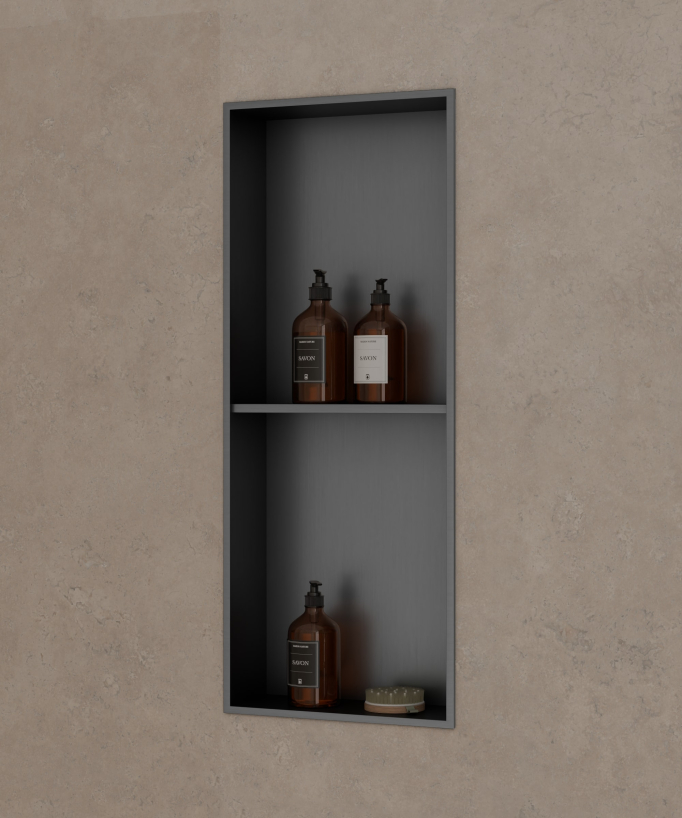 Niche de salle de bain inox 2 compartiments - Gun métal