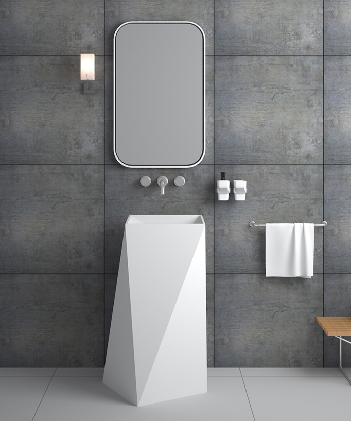 Lavabo totem carré à poser en résine minérale Blanc mat - Zanaga