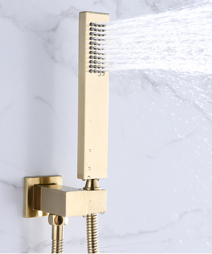 Colonne de douche encastrable, pommeau pluie plafond Doré brossé - Sirius