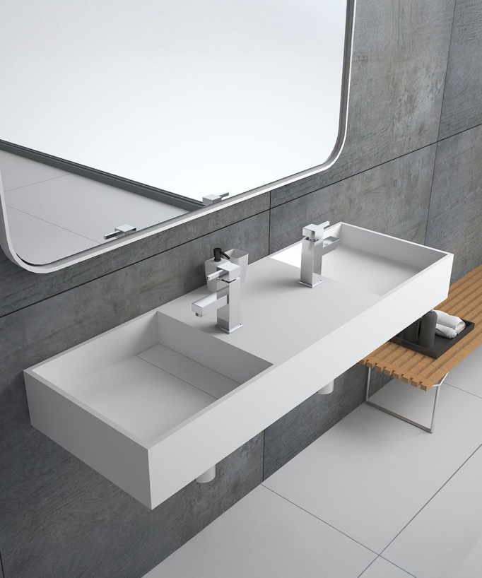 Lavabo rectangulaire suspendu en résine minérale  Blanc mat - Katango