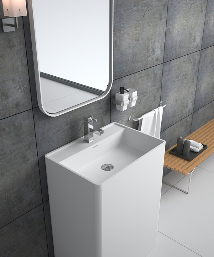 Lavabo totem rectangle à poser en résine minérale Blanc mat - Diosso