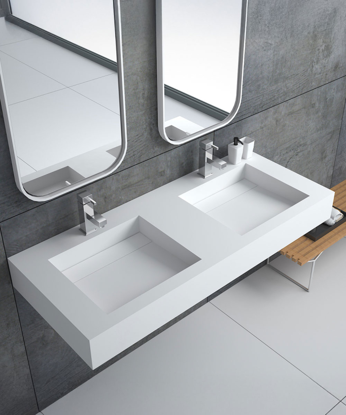 Lavabo rectangulaire suspendu en résine minérale Blanc mat - Maniema