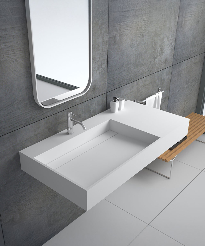 Lavabo rectangulaire suspendu en résine minérale Blanc mat - Bandundu